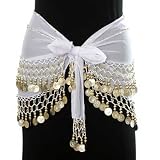 White & Gold Dangling Coins Belly Hip Dance Wrap Belt