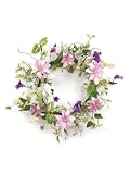 Pack of 2 Artificial Silk Clematis & Morning Glory Decorative Spring Wreaths 24