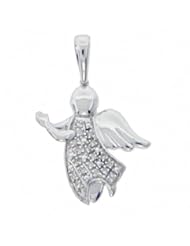 CHARM ANGEL. Sterling Silver RD .06 CTW White Diamond Angel Pendant with Silver Box Chain