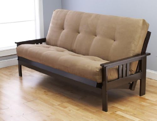Queen or Full Size Montreal Espresso Futon Frame w/ Quality 8 Inch Innerspring Mattress Sofa Bed Set (Full Size Frame and Mattress, Peat)