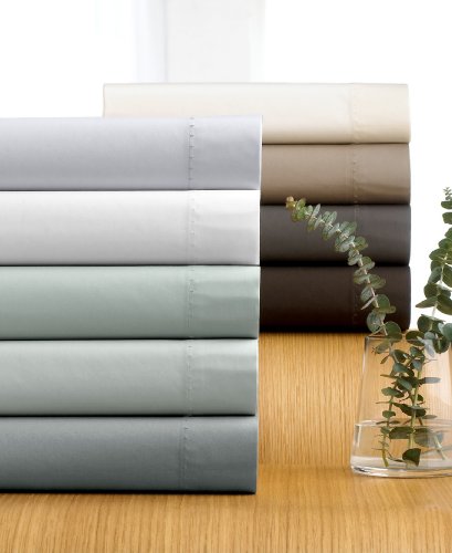 Calvin Klein Home "Blanket Stitch Twill" 400 Thread Count Fitted Sheet, Queen Silver
