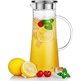 Hiware&reg; Glass Water Carafe and Drink Infuser with Stainless Steel Filter Lid, 50 Oz / 1.5 L Borosilicate Glass Iced Tea Pitcher, Create Your Own Naturally Flavored Fruit Infused Water, Juice, Iced Tea, Lemonade & Sparkling Beverages