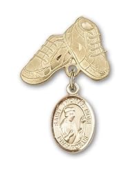 14K Gold Baby Badge with St. Thomas More Charm and Baby Boots Pin