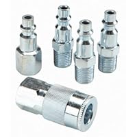 5 Piece Industrial Series Air Tool Quick Coupler and Plug Set Solid Steel