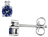 Dark Blue Sapphire Gemstone Stud Earrings 3.5mm with Diamonds in White Gold