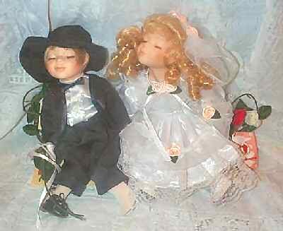 Childrens Toyshop  Toys : Rose Collection Porcelain Dolls Susie & Tony, a Kissing Bride & Groom