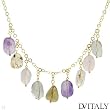 DV ITALY Nice Necklace With 132.00ctw Precious Stones - Genuine Amethysts and Quartz Made in 14K/925 Gold plated Silver. Total item weight 44.8g Length 19in