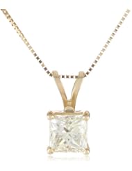 IGI Certified 14k Gold Princess Cut Diamond Solitaire Pendant Necklace (1.00 cttw, I-J Color, I1-I2 Clarity), 18"