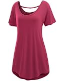 Doublju Womens Short Sleeve Knit Tunics with Fine Stretch Cotton in 4 Styles PINK XL (KWTS096)