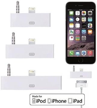 3 Pack Premier Series 8 Pin Lightning to 30-Pin Adapter with Audio Connector Converter for iPhone 6,6S Plus 5.5", iPhone 6,6S 4.7", iPhone 5, 5S (White)