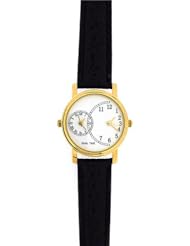Ladies Gold Tone Dual Time Black Leather Strap Watch GOTW90