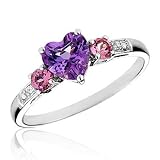 Amethyst, Created Pink Sapphire and Diamond Ring