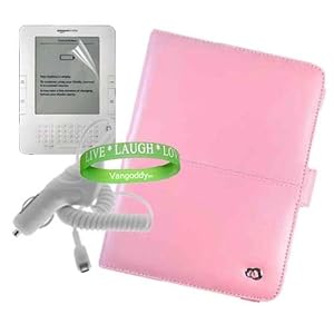 Amazon Kindle Accessories Kit for Amazon Kindle 2 Reading Device With A ** PINK ** Kroo Kindle 2 Melrose Leather Cover + White Rapid Amazon Kindle 2 Car Charger + Kindle 2 Pre Cut Screen Protector + Vangoddy tm, Live * Laugh * Love Wrist Band!!!