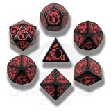 Q-Workshop Polyhedral 7-Die Set: Carved Dragon Dice Set (Black and Red)
