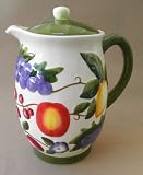 Decorative Floral Ceramic Pitcher Container - 9 1/2 inches tall x 5 1/4 inches in diameter