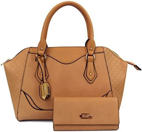 Brangio Italy "Mariah" Dome Shaped Satchel-Style Handbag & Wallet Set - Tan