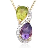 18k+Gold+Plated+Sterling+Silver+Peridot%2C+Amethyst+and+Diamond+Accent+Pear+Shape+Pendant%2C+18%26quot%3B