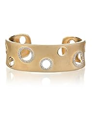 Sandblast Designer Bangle with White CZ Accent in Gold Plate