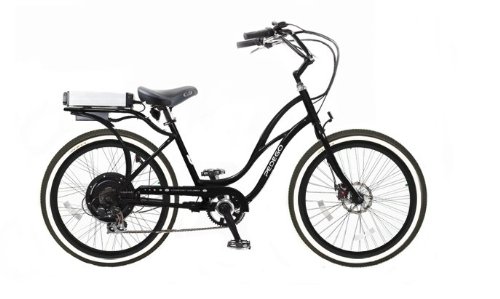 Pedego Black Step Thru Comfort Cruiser Electric Bike with Black Rims Whitewall Tires