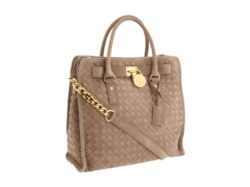 Michael Kors Hamilton Woven Large North/South Tote Khaki Suede