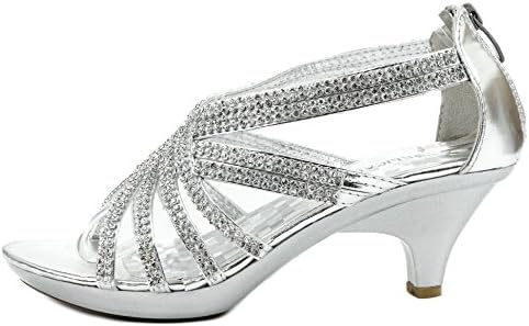 Delicacy Angel41 Silver Cross Strap Dazzling Sparkle Rhinestone Evening Dress Mid Heel Pump Sandals-8