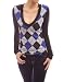 Patty Women Smart V Neck Checkers Long Sleeve Knit Top