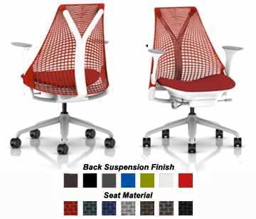 Herman Miller Sayl Chair Home Office Desk Task Chair - SAYL Work Chair with Fully Adjustable Fog Arms, Tilt Limiter, Adjustable Seat Depth, White Y-Tower Back and Fog Base, No Adjustable Lumbar Support, Red Back Rest Suspension, Tomato Crossing Fabric Seat Cushion - AS2SA22AAN265BBRO638T10 On Sale