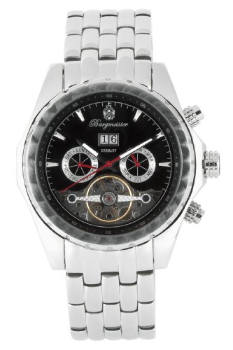 Burgmeister Valencia BM137-121 Herren Automatik Uhr schwarzes Zifferblatt offene Unruh Datum/Tag/Monat doppelte Sicherheitsfaltschlie&szlig;e
