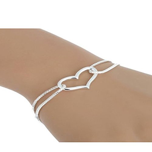 Newtrip 925 Sterling Silver Heart Love Bracelet Silver Chain Women Ladies Jewelry Gift