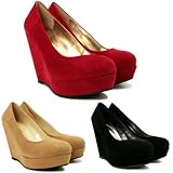 SPY LOVE BUY NEW SUEDE STYLE WEDGE HEEL PLATFORM COURT SHOES PUMPS