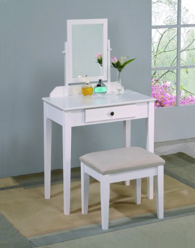 Iris Vanity Table & Stool in White Finish by Crown Mark