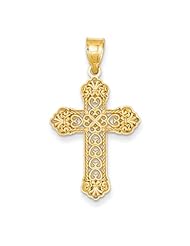 14k Yellow Gold Lovely Fleur De Lis Cross Charm