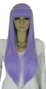 Qiyun Women's Long Straight Full Bangs Loli Lolita Cosplay Anime Costume Party Full Hair Wig - lavender