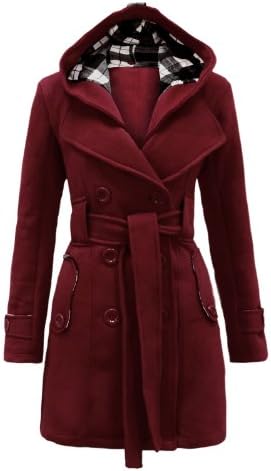 Envy Boutique Women's Belted Button Coat Hood Jacket Top