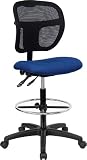 Navy Blue Fabric and Mesh Drafting Stool [WL-A7671SYG-NVY-D-GG]