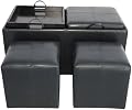 Global Distinctions 3-Piece Storage Ottoman Set with Tray Tables, Black