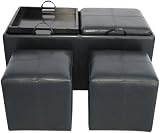 Global Distinctions 3-Piece Storage Ottoman Set with Tray Tables, Black
