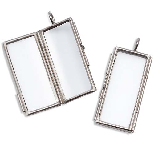 Silver Tone Hinged Glass Window Locket Pendant 