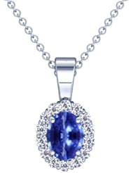 Platinum Oval Cut Blue Sapphire And Round Diamond Pendant (GIA Certificate)
