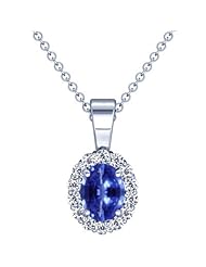 14K White Gold Oval Cut Blue Sapphire And Round Diamond Pendant (GIA Certificate)
