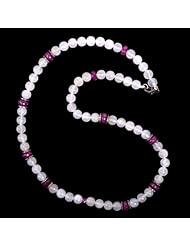 Diamond Pave Ruby & Moonstone Beads Strand Necklace Silver Gemstone Jewelry