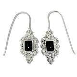 Sterling Silver Rectangular Onyx w/ Filigree Earrings by Sajen