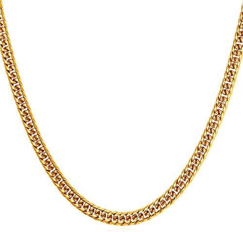 U7 18K Gold Plated 6mm Big Curb Cuban Chain For Men Biker Punk Style Necklace,28"