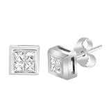 10k White Gold Invisible Set Princess Cut Diamond Earrings (1/5 cttw, H-1 Color, I1 Clarity)