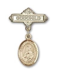 14K Gold Baby Badge with St. Alexandra Charm and Godchild Badge Pin
