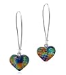Sterling Silver Dichroic Glass Multi-Color Heart-Shaped Earrings