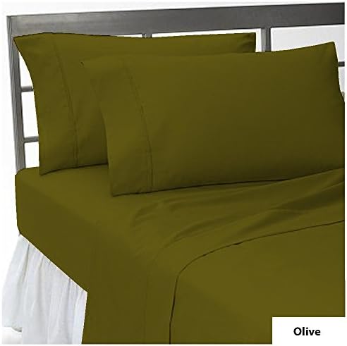 600 Thread Count Solid 1 Piece Fitted Sheet Extra Long Fit Upto 8" inches Deep Pocket 100% Egyptian Cotton (Full , Olive).