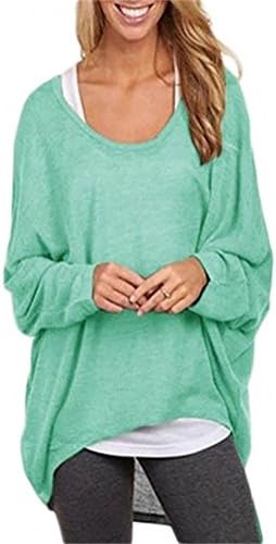 Feminent Women's Fashion Long Batwing Sleeve Loose Oversize Pullover Sweater Top Blouse (S, Green)