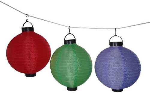 Chinese Lantern LED Lights - Red/Green/Purple with Solar panel - Nylon Lamp for Outdoor Hanging - 3-pack Large Round Ball Set for Gardens, Patio, Deck and Party - Decorative Indoor Style with Lifetime Warranty