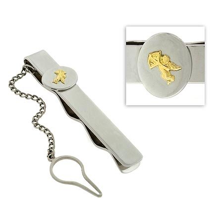 Genuine 18K Gold emblem chain Stainless Steel Mens Tie Clip
